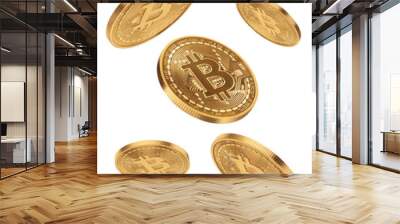 Golden coin with bitcoin symbol isolated on white background, Shiny golden physical cryptocurrencies Bitcoin symbol png file Wall mural