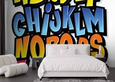 Funky colorful cartoon font type. Vector alphabet Wall mural