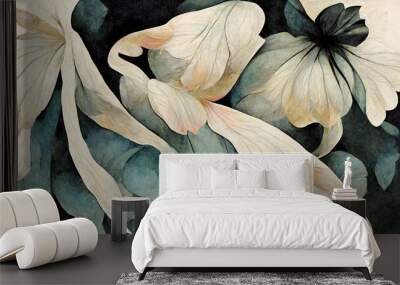 Beautiful, colorful, abstract art. Colorful painting. Watercolor background with flowers and plants. Wall mural