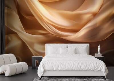 Elegant, transparent, translucent and smooth silk or satin luxury cloth texture  background. Luxurious background design. Light brown, bronze color. Generative ai. Wall mural