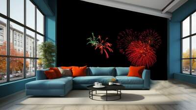 abstract Fireworks light up the dark sky Wall mural