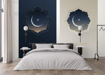 eid al adha mubarak gold greeting card vector design - islamic beautiful background with moon and go Wall mural