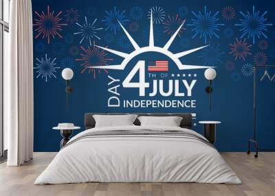 Happy 4th of July Independence Day USA blue background with the United States flag and 4th of July typography - vector Wall mural