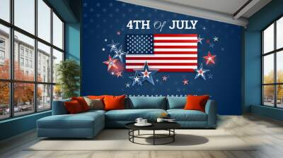 Happy Independence Day USA blue background with the United States flag. 4th of July USA independence day celebration vector Wall mural