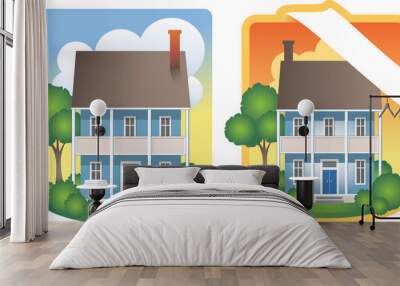 two-story house illustrations Wall mural