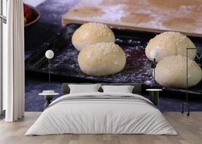 White Dough Topped with Sesame , ready to bake Wall mural