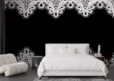 Vintage lace with flowers on black background Wall mural