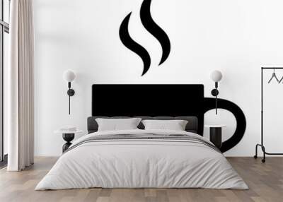 Flat design illustration of a cup of coffee or tea with smoke. Black and white icon Wall mural