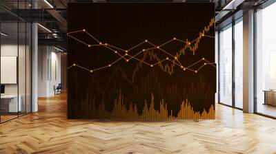 Illustration of orange business chart of growth and fall in stock, money or commodity prices with lines and background change, vector Wall mural