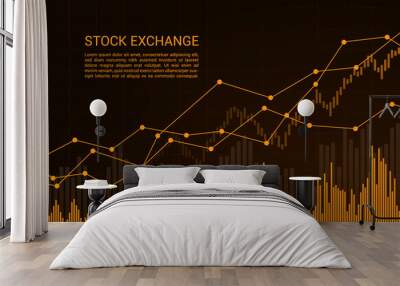 Orange stock market or financial candlestick chart with rising and increase trend and text, vector Wall mural