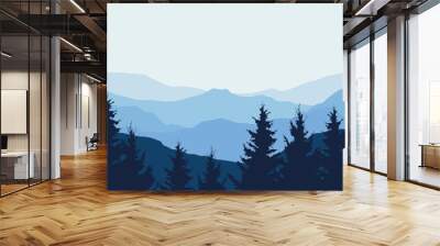 Panoramic view of winter mountain landscape with forest and with space for text, vector illustration Wall mural