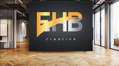 EHB Letters Logo Design with Creative Intersected and Cutted golden color Wall mural