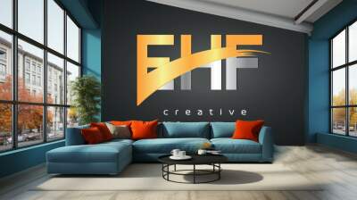 EHF Letters Logo Design with Creative Intersected and Cutted golden color Wall mural