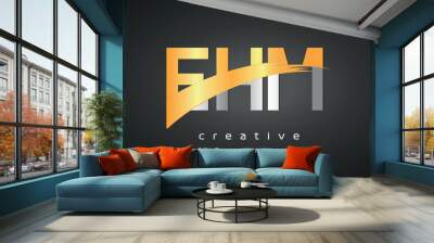 EHM Letters Logo Design with Creative Intersected and Cutted golden color Wall mural