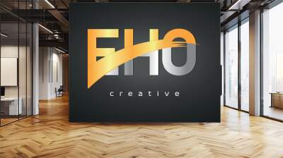 EHO Letters Logo Design with Creative Intersected and Cutted golden color Wall mural