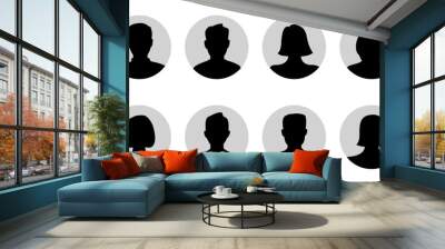 Silhouette head, avatar face, person icon people. Male and female profile. Vector illustration set Wall mural