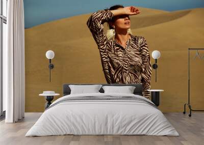 Beautiful woman in desert. Wall mural