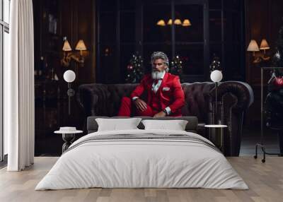 Handsome Santa Claus in elegant suit. AI Generated. Wall mural