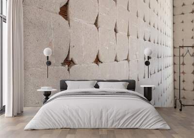 Abstract background of interior wall being renovated with exposed concrete tile backing Wall mural