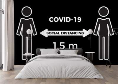 Coronavirus COVID-19 virus social distancing concept. Stay 1.5 meter apart. Flat icon vector illustration Wall mural