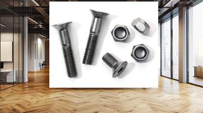 Flat head metric allen bolts and nuts isolated on white background Wall mural