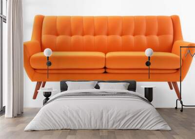 Mid century sofa isolated on transparent background. Orange color. AI Generated Wall mural