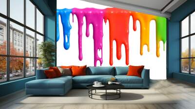 Multicolored paint dripping border isolated on transparent background. AI Generative Wall mural