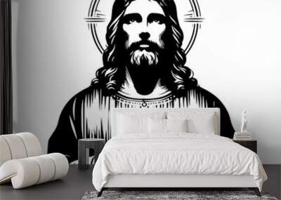 Sacred Heart of Jesus monochrome clip art. Flat vector illustration Wall mural