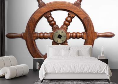 Wooden steering wheel rudder of a small boat isolated Wall mural