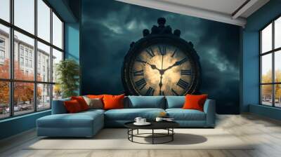 A clock with roman numerals on it is set at 10:30 Wall mural