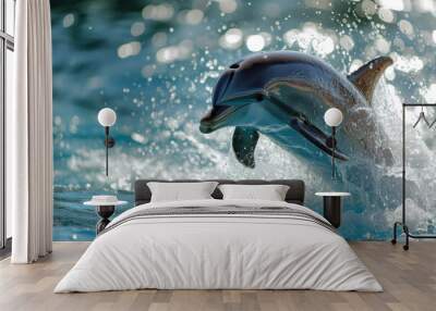 A dolphin with a jump and a splash Wall mural