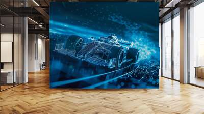 A futuristic car is shown in a blue and white color scheme Wall mural