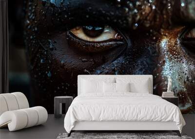 A man with a wet face and dark skin Wall mural