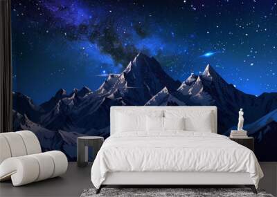 A mountain range with a star in the sky Wall mural