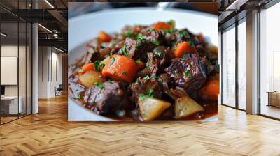 A plate of boeuf en daube, a classic French beef stew made with red wine, vegetables, and herbs Wall mural