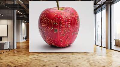 A red apple with a circuit board on it Wall mural