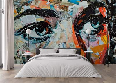 collage with cutouts of magazines, newspapers and photos Wall mural