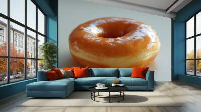 donut with a brown color and a glaze and a professional overlay on the bite Wall mural