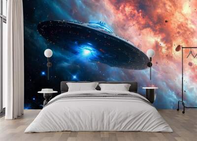 spaceship encountering an alien spacecraft and communicating Wall mural