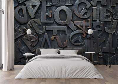 The image is a collection of old metal letters Wall mural