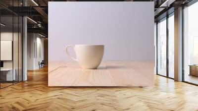 Hot drinks in a white cup on wooden table with white background. Wall mural