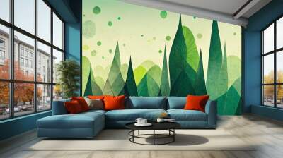 Abstract hand drawn green forest. Pencil artwork of leafs. Watercolor. Natural background. Natural backdrop on paper. Painted. High quality. Wall mural