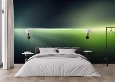 Beam of green light in space. Neon green on black wallpaper. Movement feeling, speed. Flash of light. Futuristic background. Technology backdrop. Wall mural