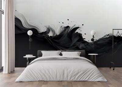 Black and white abstract paint brush wallpaper. 4k background with paint splatters, brushstrokes, clean minimal textured wallpaper. Wall mural