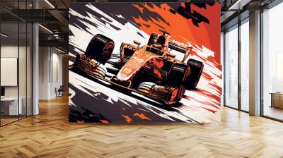 Formula one racer. Vector art of fast racing car. F1 driver competing at high speed. Isolated concept art of automobile race on circuit. Championship for the win. Grand winner in his vehicle poster. Wall mural