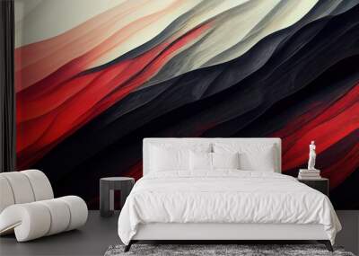 Modern abstract red and black textures. Dark, sombre waves pattern. High quality 4K wallpaper. 3D render of curved geometric shapes. Clean simple business backdrop. Wall mural