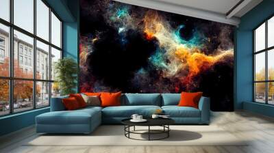 Nebula. 4k digital painting of space. Stars, colorful nebulous nebulae. Black, dark wallpaper. Futuristic background. Galaxy. Wall mural