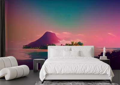 Small tropical island. Peaceful relaxing digital artwork. Wall mural