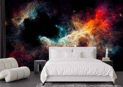 Space nebula. 4k illustration, colored background. Futuristic space elements. Black wallpaper with stars. Wall mural