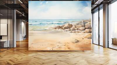 Tranquil Beach Horizon Watercolor Painting Wall mural